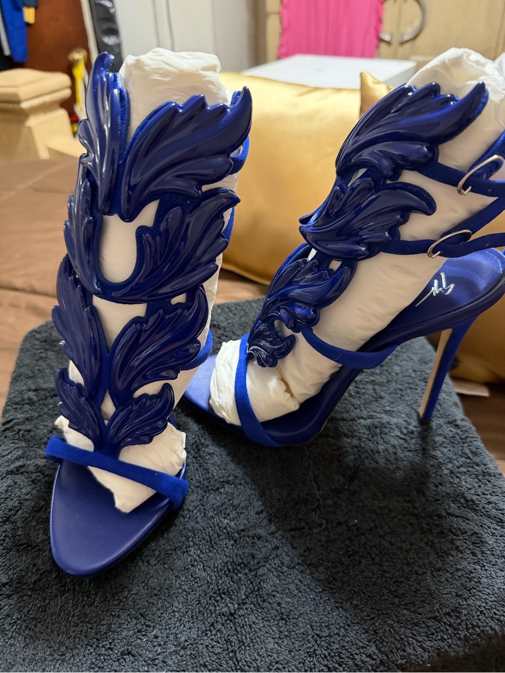 Women's Royal Blue Embellished High Heel Sandals